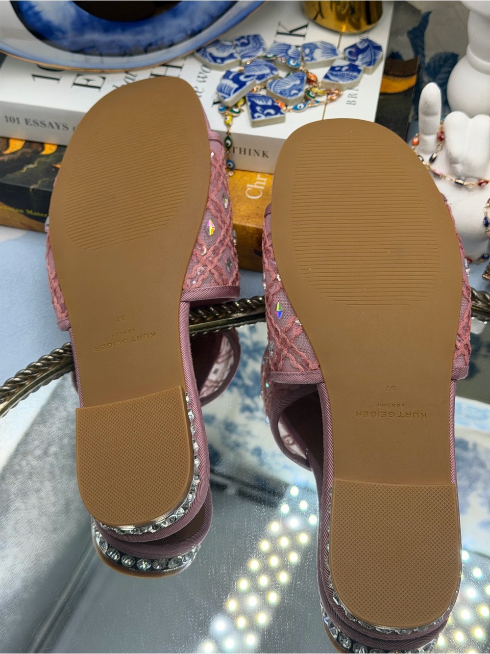 🆕 KURT GEIGER LONDON 🧿 NWOB Chelsea Flat Sandal, Pink Mesh Crystal, Sz 37 US 7 - Picture 13 of 14